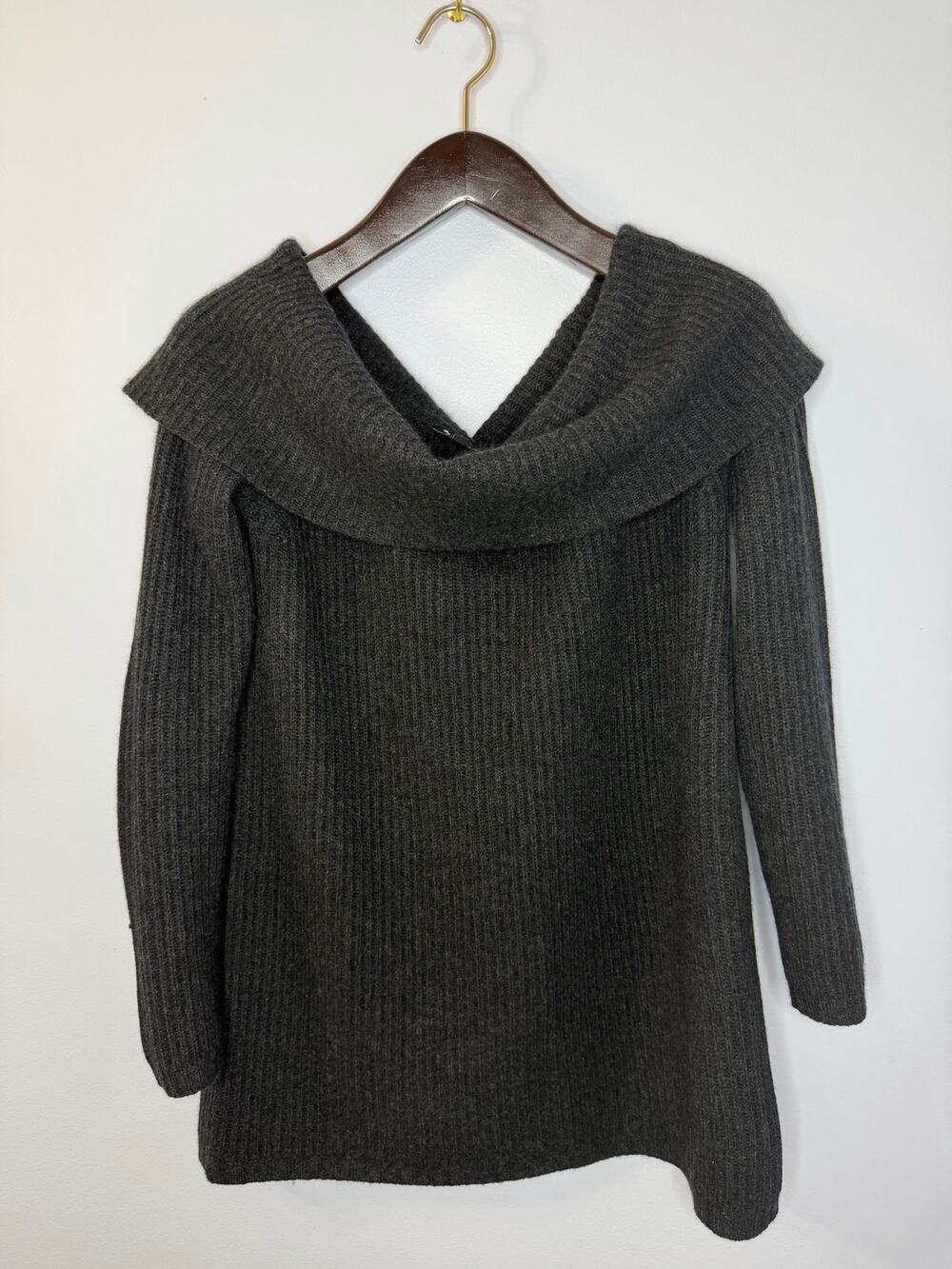 WORTH Wool Cashmere Off Shoulder Ribbed Sweater Grey Women's L